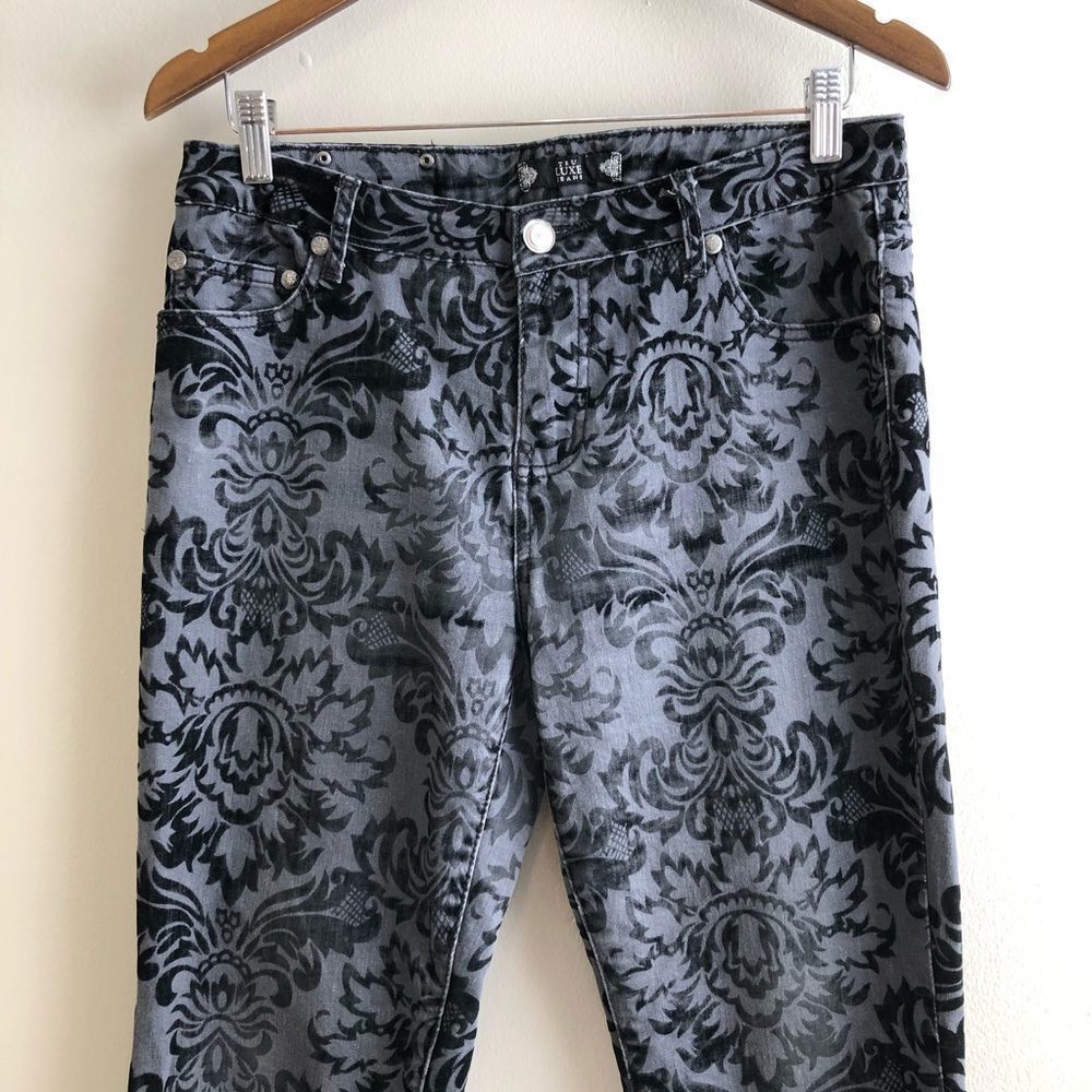 Tru Luxe Velvet Floral Skinny Jeans Women’s Size 8 Stretch Mid Rise Dark Grey - Picture 3 of 13